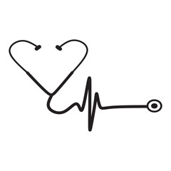 Heartbeat Connection Medical Stethoscope in Heart Shape with EKG Rhythm Healthcare Wellness Medicine Diagnosis Pulse