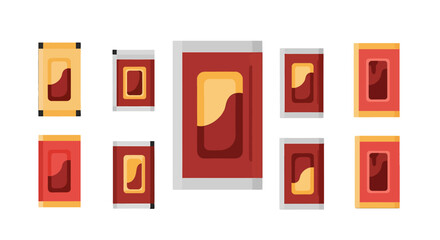 Vector Illustration of Various Rectangular Food Packets with Unique Designs.