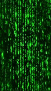 Green Screen matrix raining binary code black background animation scene 4 with distortion, overlay, glitch, static noise, scan lines on background, 4k animated video loop