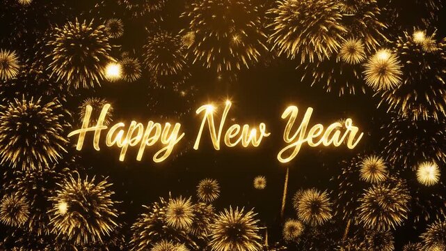 2026 happy new year, Happy new year golden fireworks animation video