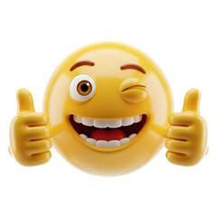 Funny winking emoji giving thumbs up isolated on transparent background