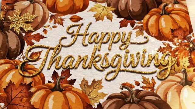 Thanksgiving holiday greeting with pumpkins and autumnal decoration