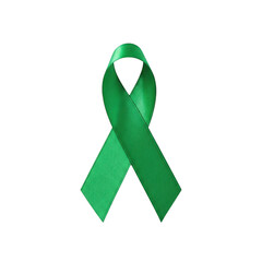 A single green awareness ribbon symbolizing support and solidarity isolated on transparent background