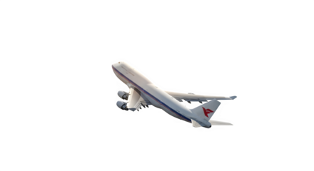 Airplane taking off isolated on transparent background, commercial aviation and air transportation