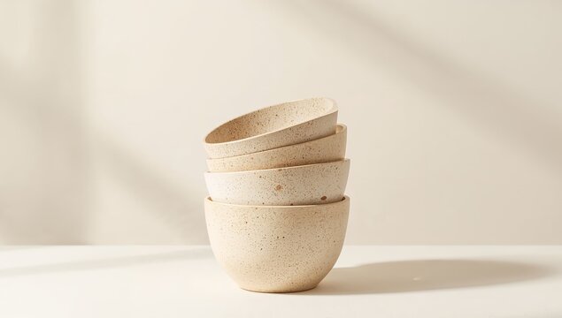 Stacked Vessels in Neutral Tones. A Study in Texture and Light Interaction, a Ceramic Composition. - Powered by Adobe
