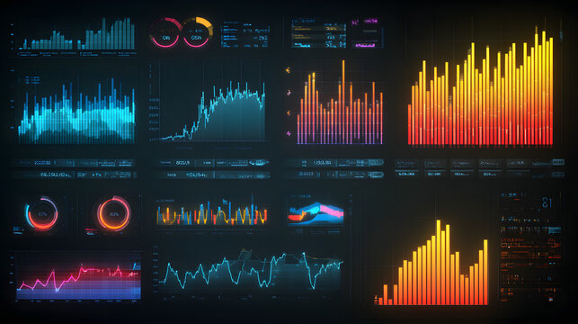 Digital data visualization with statistical graph charts for performance metrics business analysis Concept.