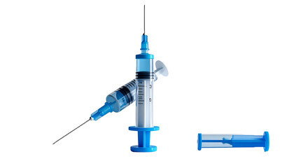 Two syringes with a detached cap against a black backdrop, one upright