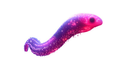 Stylized, glowing, elongated creature with gradient colors and speckles, on black