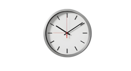 Modern round wall clock with a minimalist design isolated on transparent background, a simple elegance