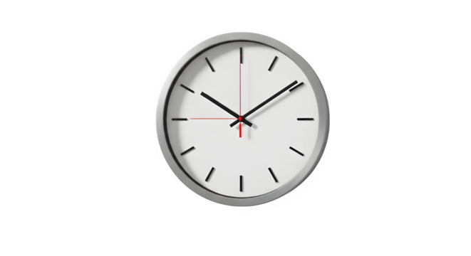 Modern round wall clock with a minimalist design isolated on transparent background, a simple elegance