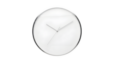 Minimalist white clock with a simple design isolated on transparent background to tell time