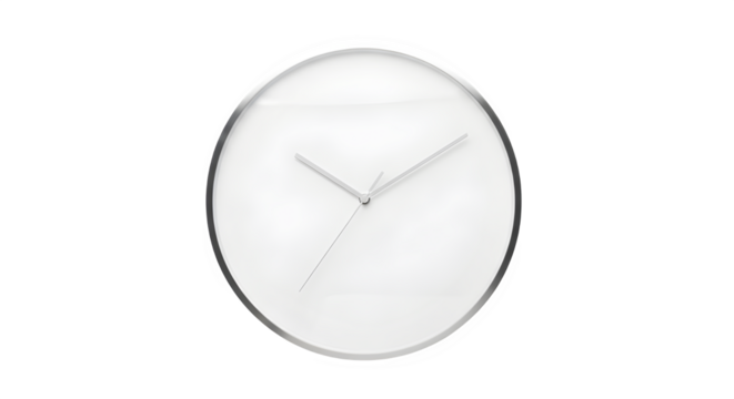 Minimalist white clock with a simple design isolated on transparent background to tell time