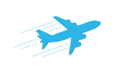 A simple blue airplane icon soaring through the sky with speed lines © Anjumanara Rakhi
