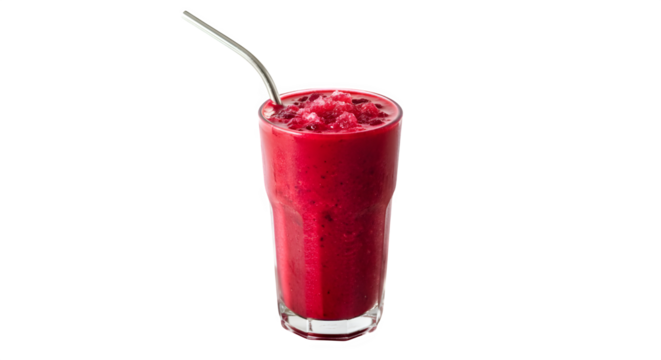 Refreshing red smoothie in a glass with a straw isolated on transparent background, healthy drink