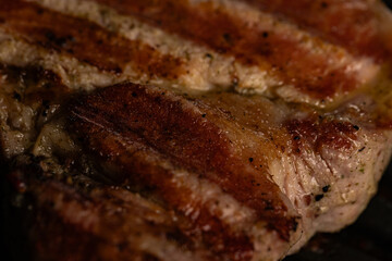Close Up Texture of Grilled Crispy Meat or Bacon