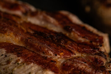 Close Up Texture of Grilled Crispy Meat or Bacon