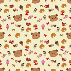 Cute cartoon teddy bear vector seamless pattern illustration background for baby design