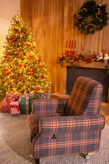 living room with christmas decorations