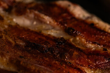 Close Up Texture of Grilled Crispy Meat or Bacon