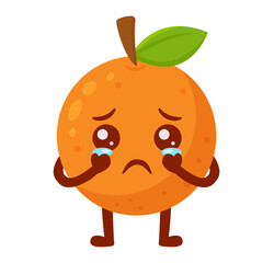 Crying Orange Cartoon Character with Tears Flat Illustration