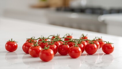 Vermilion Spheres. Still Life Composition with Glossy Surface and Verdant Stems.