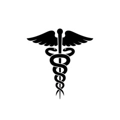 Stylized caduceus symbol representing medicine and commerce isolated on transparent background