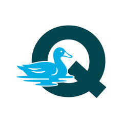 Initial Duck Logo combine with letter Q vector template