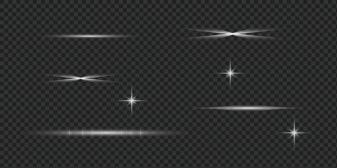 White light effects set: lens flares, sparkling stars, and streaks