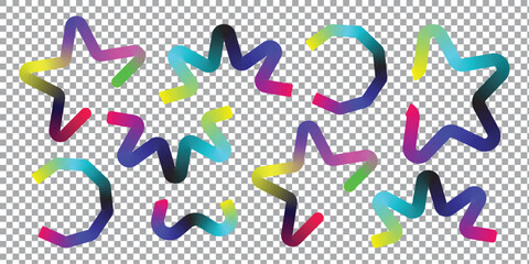 Vibrant gradient wavy shapes and stars abstract vector set art