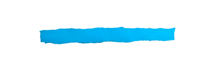 Blank horizontal strip of smooth cyan paper with rough, torn top and bottom edges. Isolated element for text or banner with transparent background.