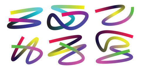 Colorful abstract gradient lines set. dynamic modern art design