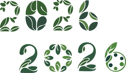 2026 year numbers made of green leaves