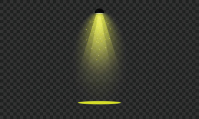 Bright yellow spotlight beam illuminating stage on transparent