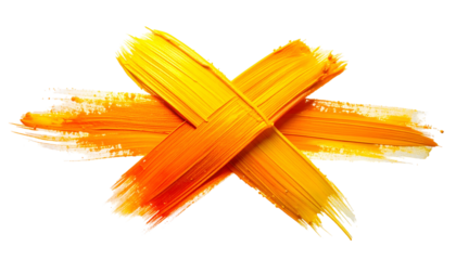 Two overlapping, textured, yellow and orange paint strokes forming an "X" shape, isolated