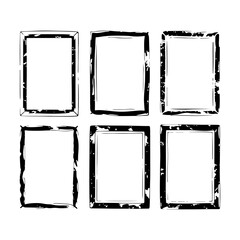 Collection of six blank, rustic picture frames arranged in two rows showcasing vintage style design