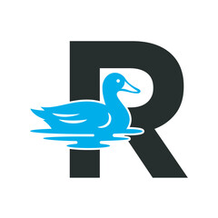 Initial Duck Logo combine with letter R vector template
