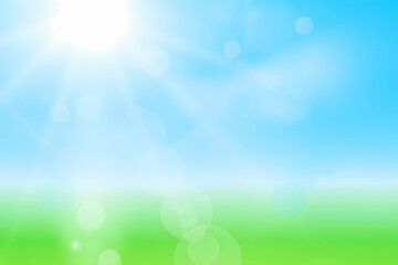 Obraz premium Bright Sunny Day Abstract Background with Sky and Green Field