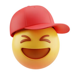 Laughing emoji with red cap isolated on transparent background