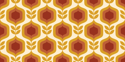 Retro seamless pattern with flowers. Vintage geometric background. Groovy abstract floral vector wallpaper. 70s modern trendy print for fabric and textile.