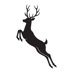 Vector of jumping and running deer silhouette isolated on white background.