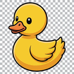 A group of five cute, stylized yellow ducklings are depicted in various playful poses against a transparent background.