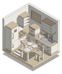Kitchen. Isometric. Isolated on white background. Vector illustration.