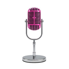 Vintage style pink microphone on a silver stand isolated on transparent background