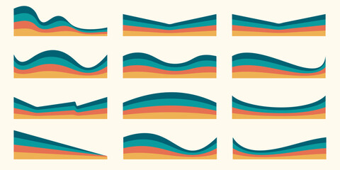Rainbow retro header with colored lines for banner. Abstract vintage geometric stripes for template and poster. Dynamic playful border and divider. Vector groovy footer and headline