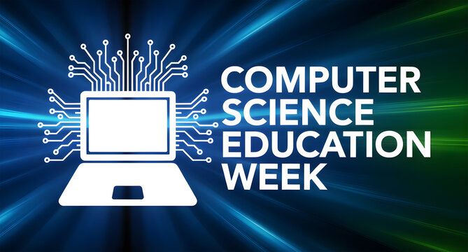 Computer science education week on blue abstract background