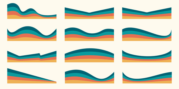 Rainbow retro header with colored lines for banner. Abstract vintage geometric stripes for template and poster. Dynamic playful border and divider. Vector groovy footer and headline
