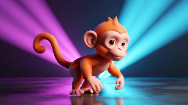 Animated Cartoon Monkey Character Figure in Bright Lighting, a Playful Vector Art Creation