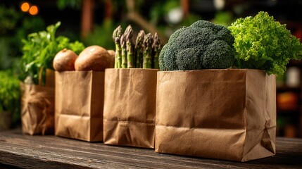 Fresh Organic Vegetables in Paper Bags