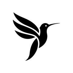 Stylized silhouette of a flying hummingbird icon on transparent background