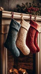 christmas stocking on the wooden background